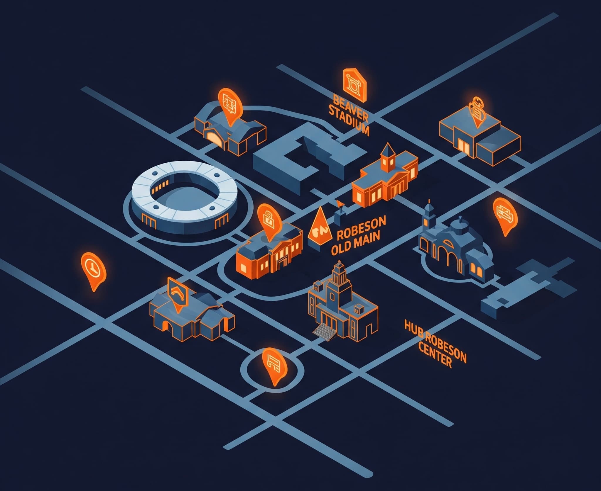 Stylized map of the Penn State campus